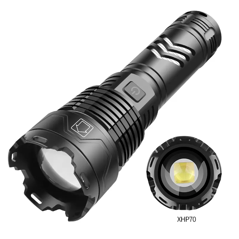 Công suất cao XHP70 LED Đèn pin sạc 4 lõi Torch Zoom USB tay đèn lồng cho cắm trại, ngoài trời và sử dụng khẩn cấp