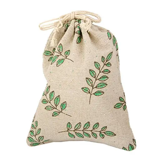 Sac en tissu de mousseline de coton naturel, prix d'usine, feuille d'olive, motif de dessin animé, emballage cosmétique, lin écru, anti-poussière, sac de lingerie chinoise