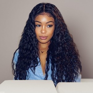 Phổ biến nhất 26 inch chất lượng tốt sâu sóng tóc giả ren phía trước tóc giả với mái tóc bé đầy đủ ren phía trước tóc giả - Product Image 3