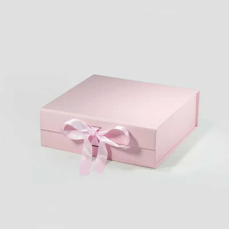 Großhandel einfach falten Luxus rosa falten magnetische Brautjungfer Geschenk box Verpackung mit Band