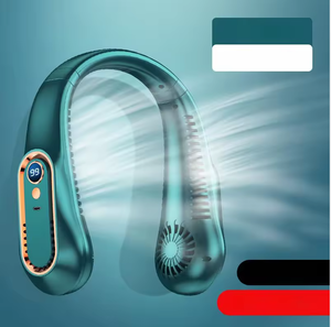 新设计迷你冷却风扇<span class=keywords><strong>USB</strong></span>可充电无叶风扇，带发光二极管数字便携式颈部冷却免提无叶风扇