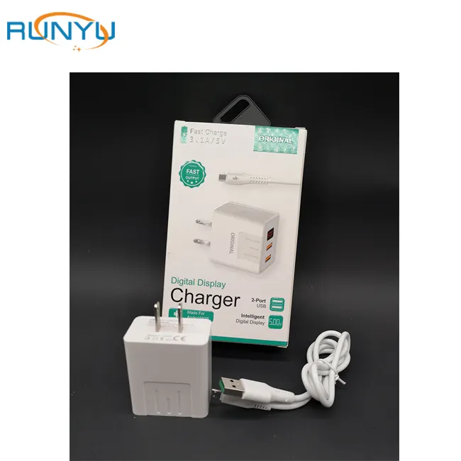 Chargeur mural double Usb pour téléphone portable, accessoire avec écran, charge rapide, vente en gros, 2022