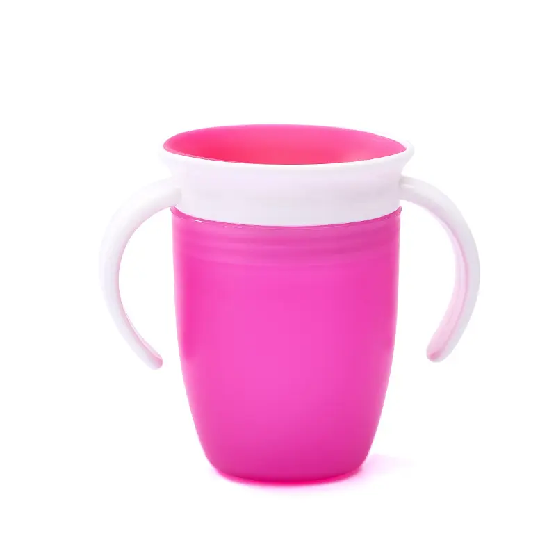 Tasse à boire d'apprentissage pour bébé en gros 240ml tasse à eau d'entraînement sans déversement avec deux poignées tasse d'entraînement pour bébé à 360 degrés