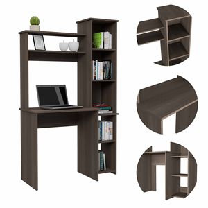 DB Smokey Oak Escritorio de 6 estantes Mesa extensible de computadora portátil con librería incorporada para sala de estar Material de madera - Product Image 3