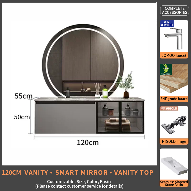120Rock Slab Ceramic Basin+smart mirror