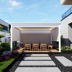 Pérgola Bioclimática de Alumínio Nova de Fábrica com Telhado de Persiana Motorizada e Cortinas Rolô para Sombreamento - Product Image 2