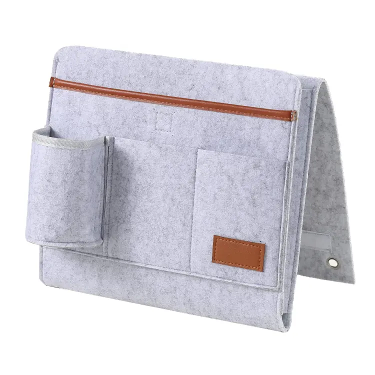 उच्च गुणवत्ता हल्के भूरे रंग के अतिरिक्त जेब डिजाइन बेडसाइड सोफे भंडारण फांसी आयोजक बैग महसूस किया