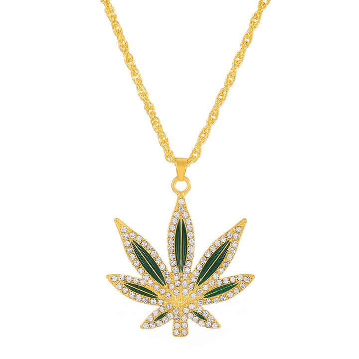 Rhinestone Pendant Necklaces Men Maple Leaf Necklaces Punk Hip Hop Gold Color Chains for Boys Male Steampunk Jewelry
