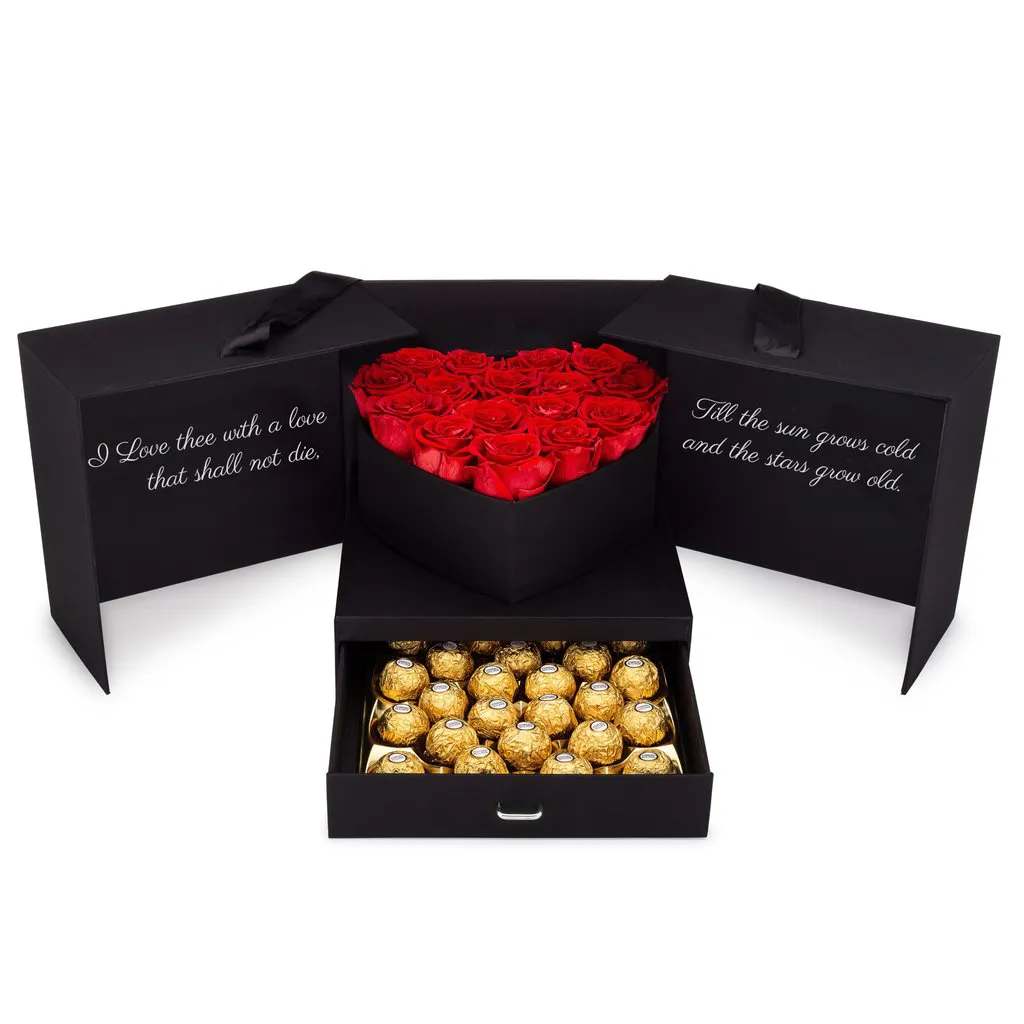 초콜릿 및 꽃 상자 꽃 크리 에이 티브 초콜릿 상자 웨딩 파티 호의 초콜릿 바 상자