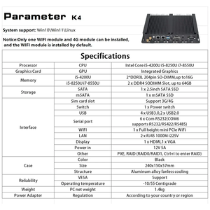 Core I7 8550U Industrial Fanless Mini ITX PC RS232 485 COM Puerto Dual Display I225V Intel Factory Computer Linux Ranura para tarjeta SIM - Product Image 4