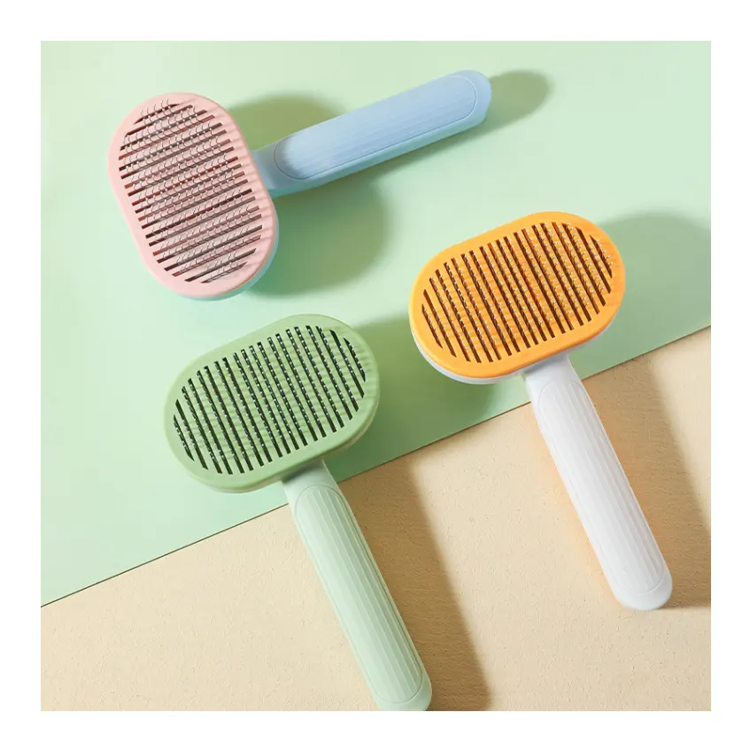 LM0002A Pet self-cleaning comb Dog stainless steel needle combs cleaning and hair removal combs for dogs and cats