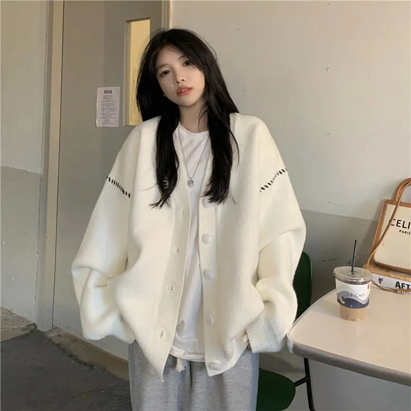 Осенний и зимний мягкий восковой свитер в стиле колледжа кардиган женский студенческий корейский стиль свободная одежда верхняя одежда пальто