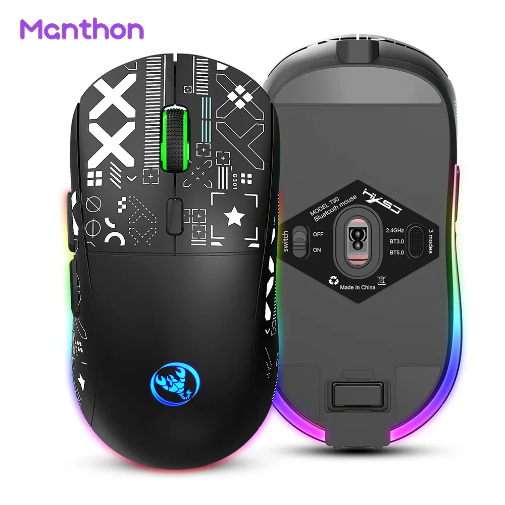 All'ingrosso Mouse PAW3212 sensore Sem Fio ergonomico Mouse per Computer Gamer RGB 2.4g + BT Mouse da gioco Wireless ricaricabile