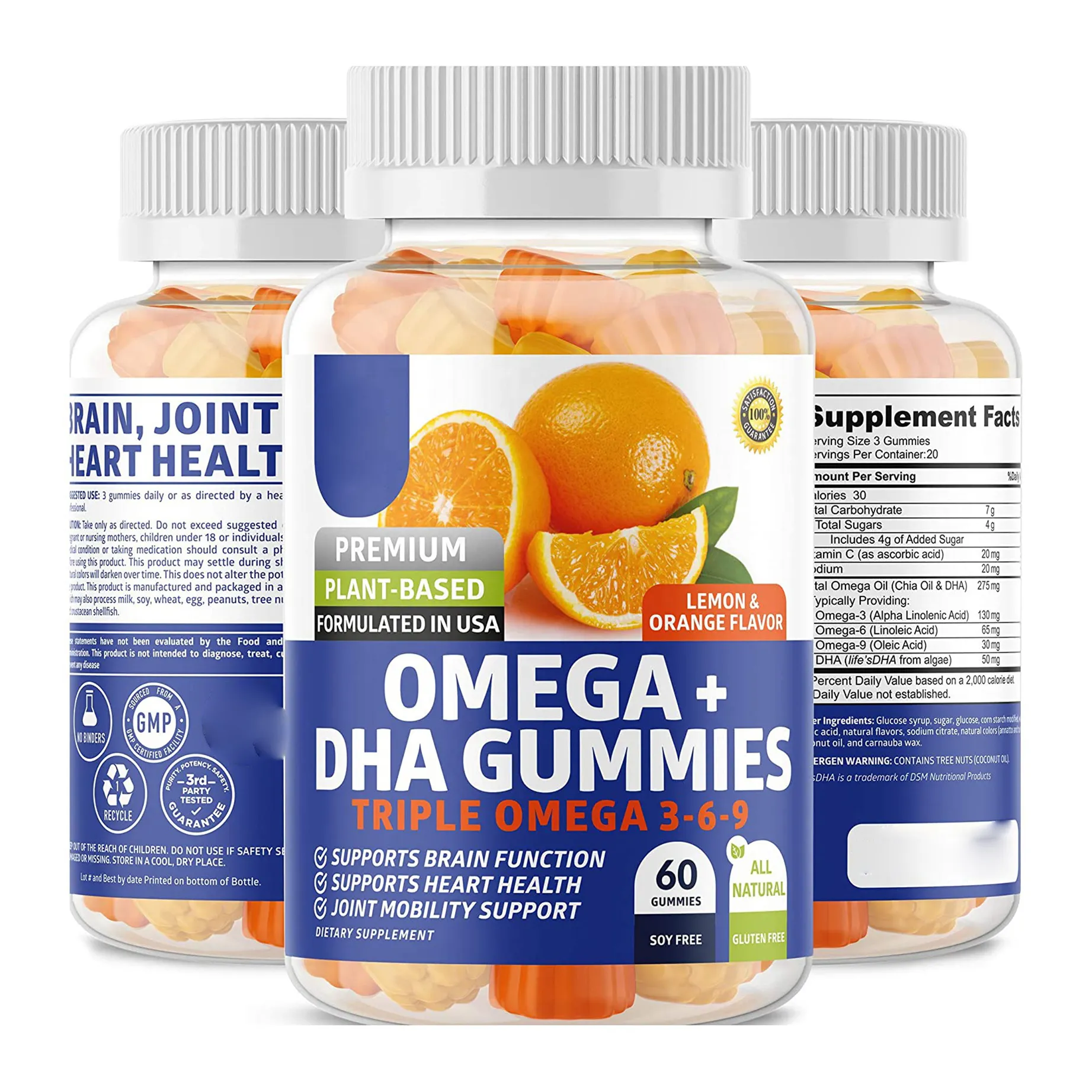 DHA Omega 3 6 9, suplemento de gomitas para adultos, soporte Natural para las articulaciones del cerebro, soporte vegano, muestra gratis