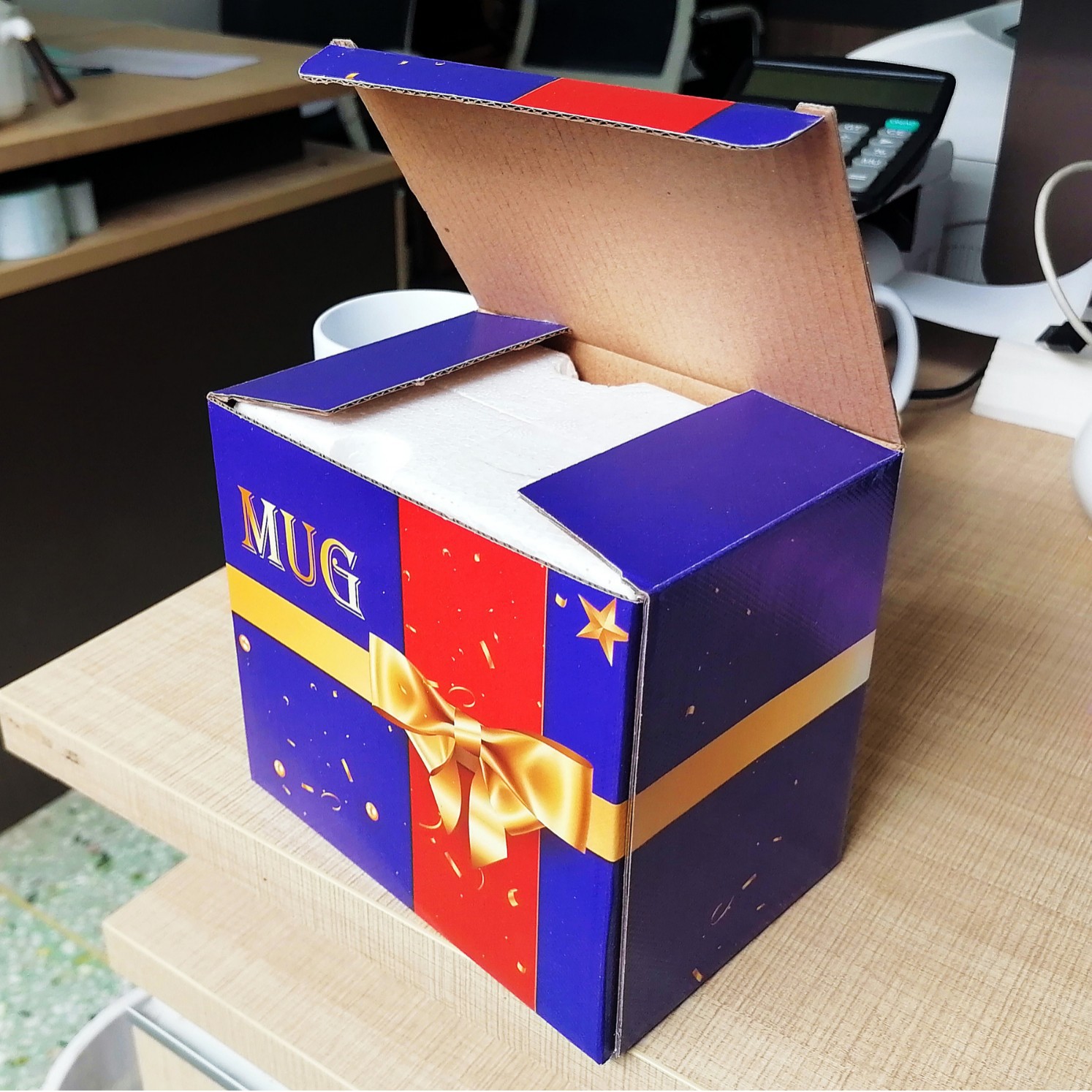 Gold ribbon blue box foam
