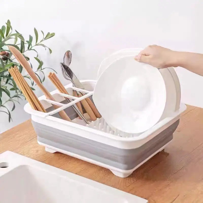 Sebze yıkama boşaltma sepeti katlanabilir mutfak kase plaka şeffaf plastik saklama kabı çok fonksiyonlu katlanabilir çanak drenaj raf