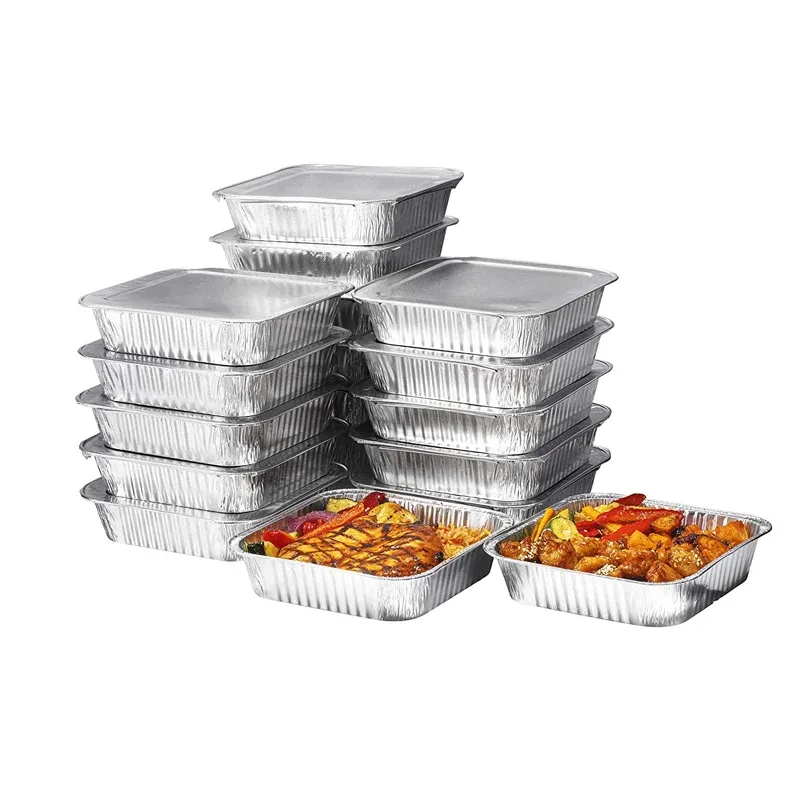 Vendita calda durevole quadrato personalizzato cibo da asporto contenitore ristorante usa e getta in fogli di alluminio con coperchio