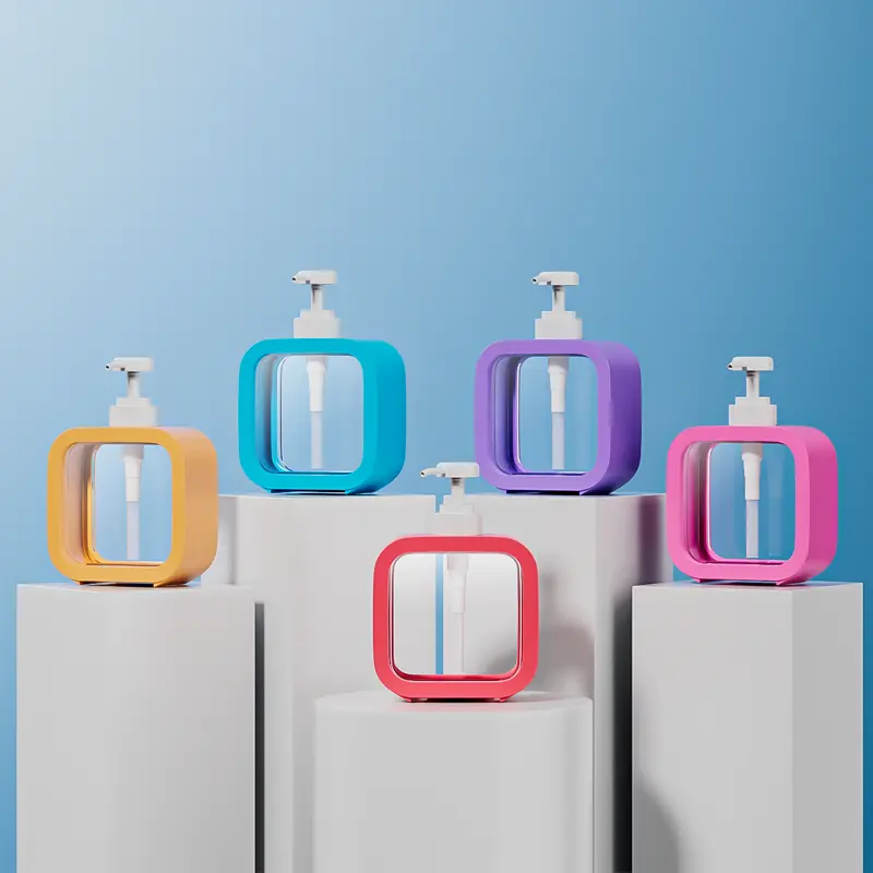 Bolsa de embalaje líquida cuadrada de plástico PET de color personalizado OEM con botella de bomba para champú cosmético y Gel de ducha para lociones