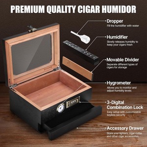 Cigar <strong>Humidor</strong>, Cedar Wood <strong>Humidor</strong> Cigar Box, Glass Top Desktop <strong>Humidor</strong> with Front Hygrometer, Humidifier, Divider - Product Image 2