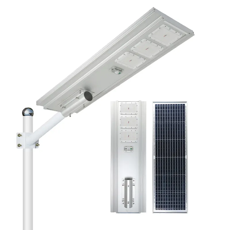 Economia de energia tudo em um Solar LED Street Light IP65 impermeável 50W 100W 150W alumínio corpo DC alimentação emissão branca quente