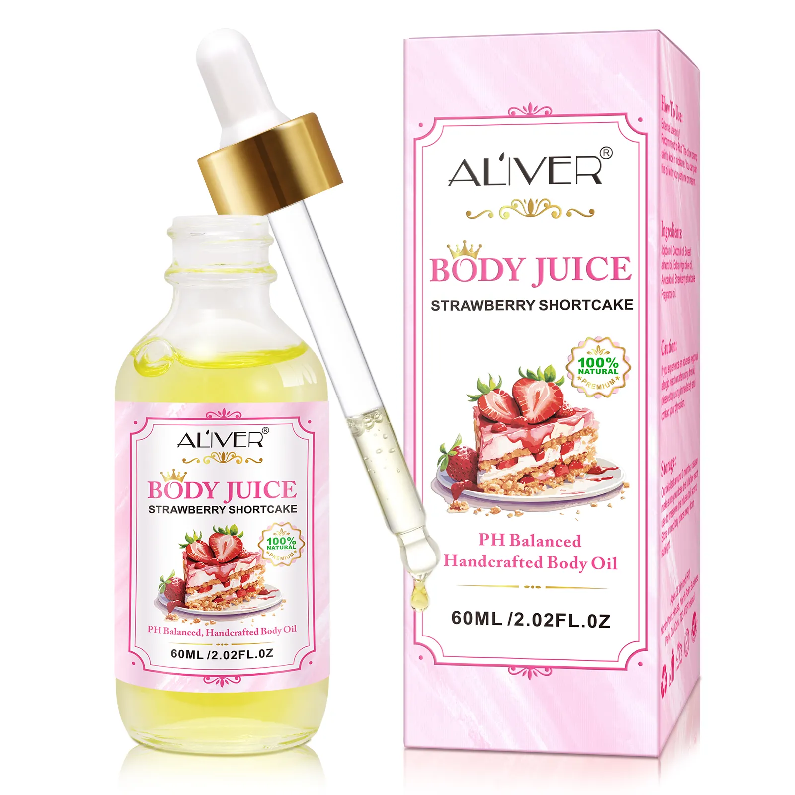 ALIVER marca própria nutrir a pele anti-idade firmando hidratação profunda suco de 60ml óleo essencial, óleo de suco corporal de morango