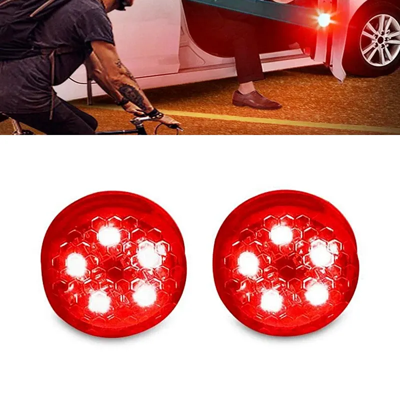 Lampu LED peringatan pintu mobil, 2 buah lampu LED peringatan Anti tabrakan bola lampu merah portabel Alarm nirkabel lampu parkir strobo otomatis