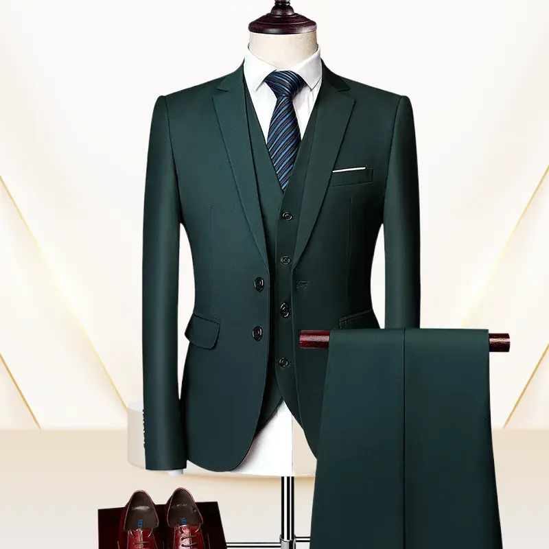 Terno de casamento luxuoso de 3 peças, moda masculina slim, cor sólida, conjunto de terno de escritório, blazer + calça + colete, tamanho grande