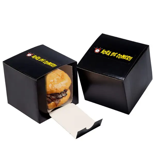 Fats Food Hamburger Frites 6 × 6 Zoll Papierschachtel mit Druck individueller Service kann für einfachen Verzehr zerrissen werden