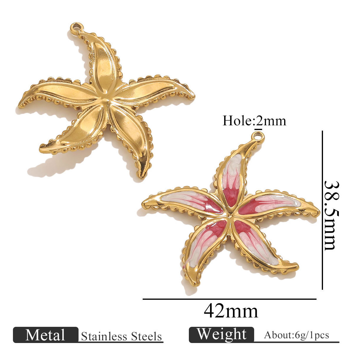 Starfish gradual change 42x45mm - dark red pink white