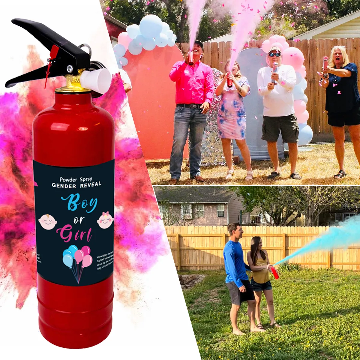 HEHE Girl or Boy Baby Gender Reveal Fire Extinguisher 250g Powder Smoke Color Blasters