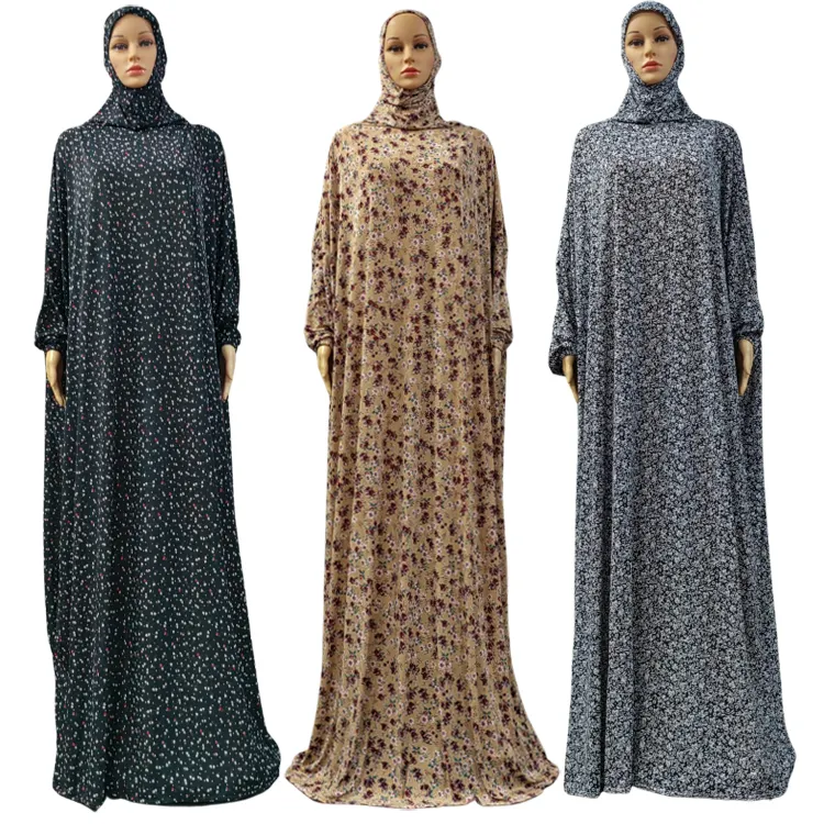 Aïd Hijab à capuche pour femmes musulmanes Robe Vêtement de prière Couverture complète Robe de ramadan Vêtements islamiques Imprimé floral Robe musulmane Robe Abaya