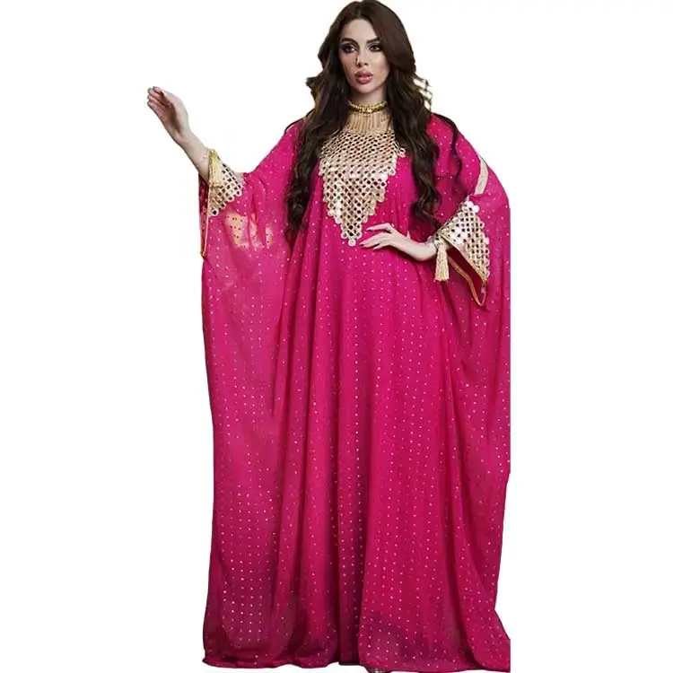 Vestito musulmano per le donne 2023 nuovo Dubai Abaya moda oro paillettes abito Chiffon 2 pezzi vestito africano taglie forti caftano largo