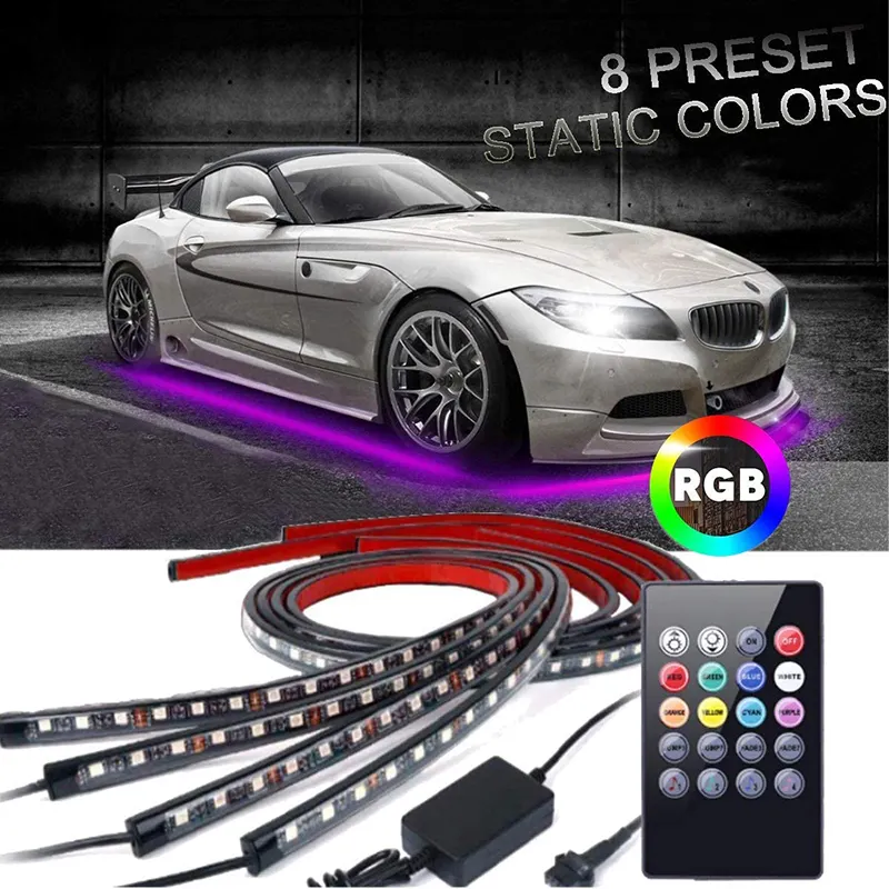 Waterproof RGB LED Strip Light Underbody Exterior Lighting Kit Multi-colored Wireless Remote Control Car Neon Underglow Lights