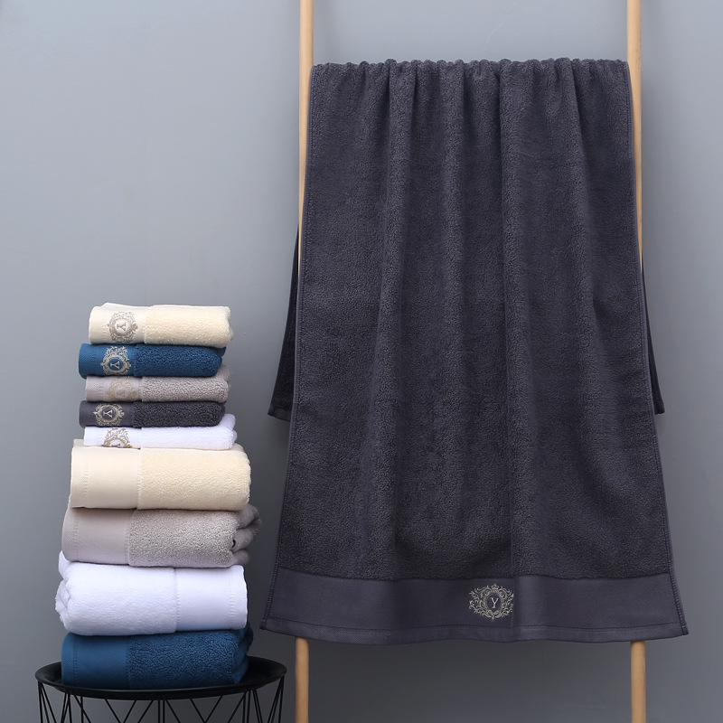 Stock/Custom Logo 5 Star Hotel Towel Set 32S/2 500GSM 100% Cambed Cotton Satin Face Bath Towel white, yellow, gray, blue, khaki