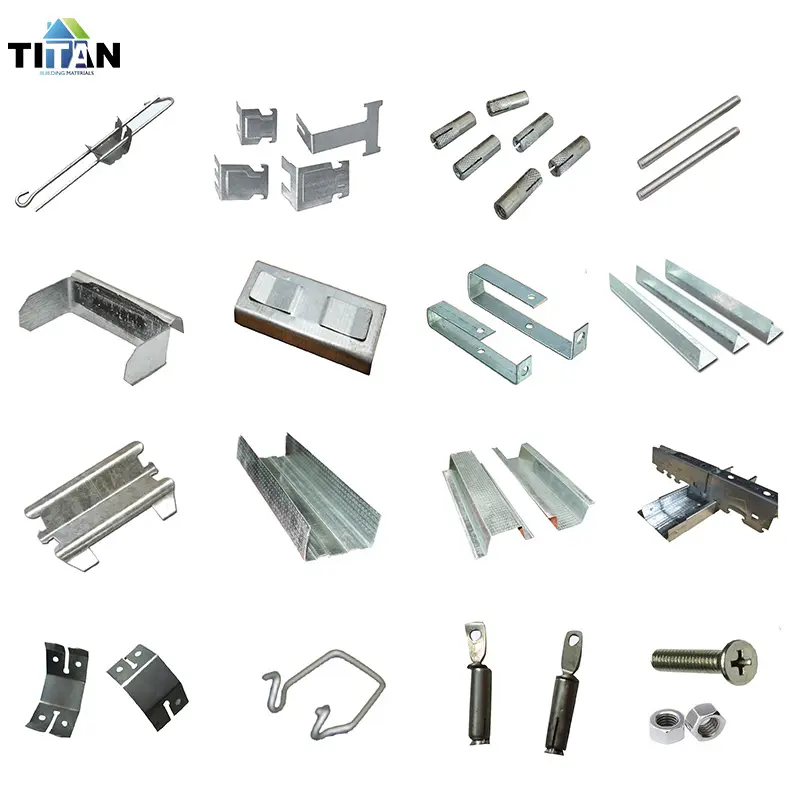 Gypsum Board Metal Profiles Channel Fittings Clips Stud Track Main Runner Connector Thread Rod For Drywall