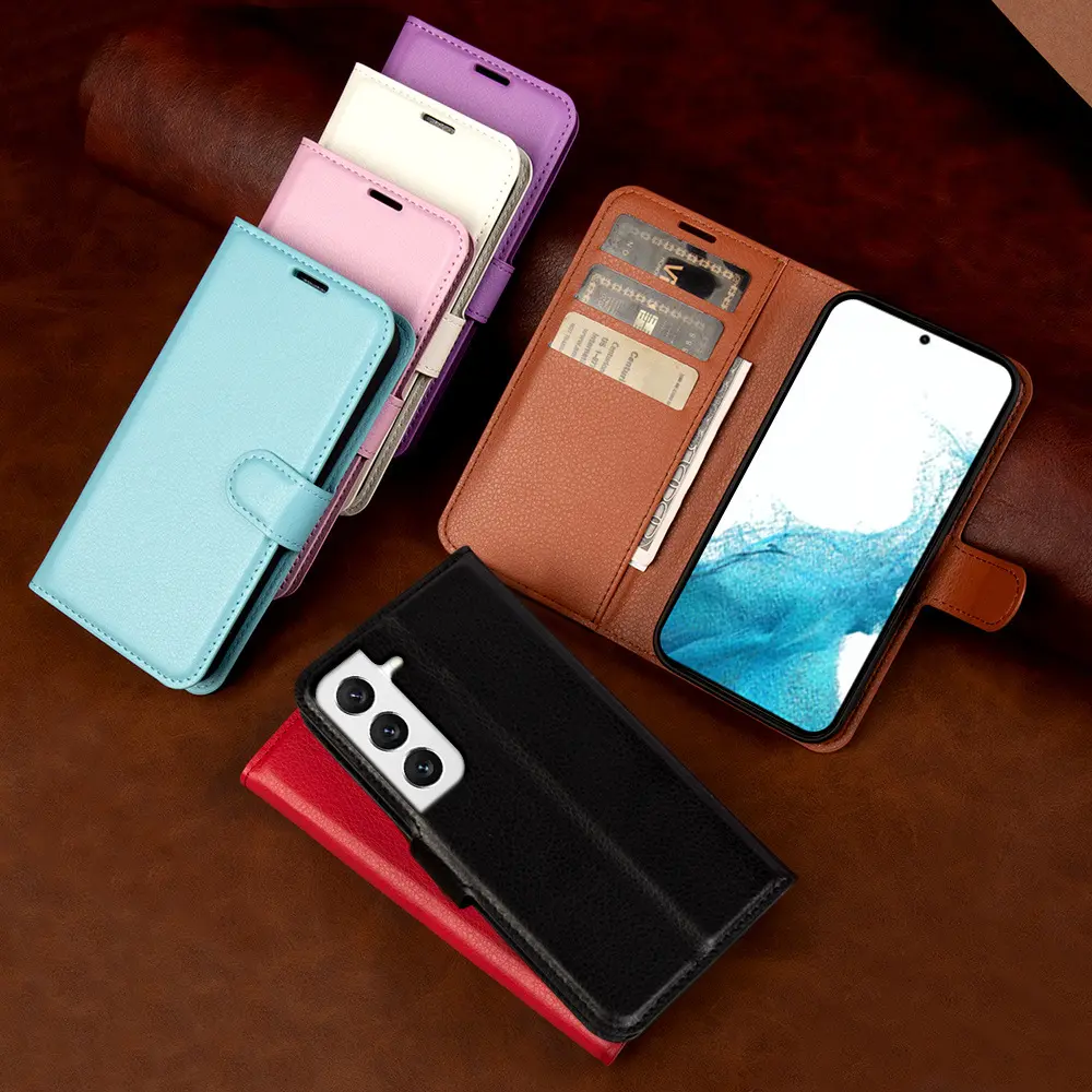Étui de téléphone portable en cuir de luxe étui à rabat magnétique portefeuille porte-carte de crédit étui de téléphone portable pour Samsung Galaxy S21 22