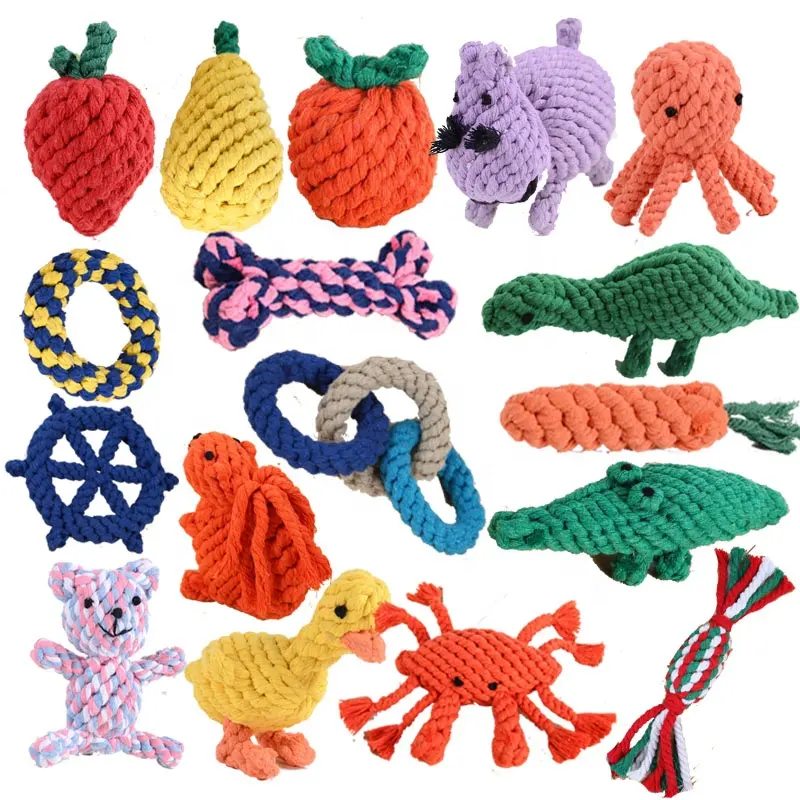 Wholesale Durable Bone Fruit Animals Dog Chew Toy Pet Accessories Cotton Rope Bite Cleaning Puppy Toys
