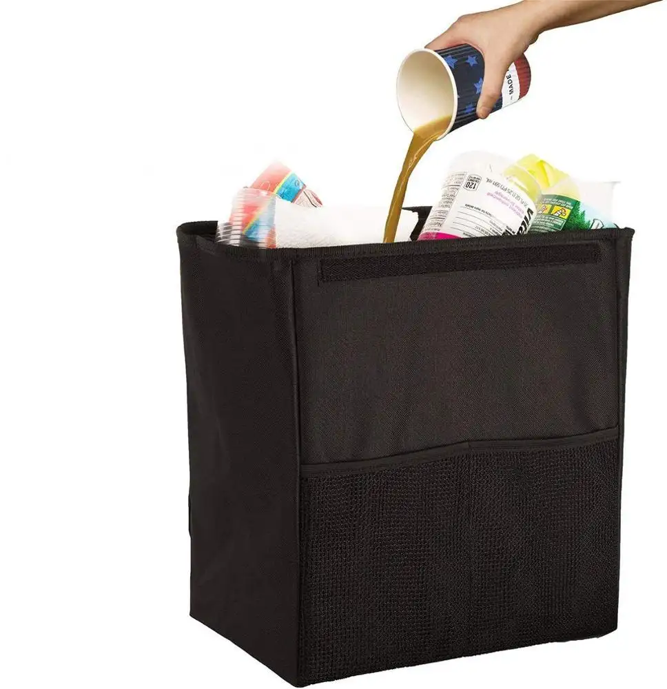 High quality Car Trash Can Perfect for Seat Back Or Front, Car Floor, Car Garbage Organizer with 2 Mesh Pockets