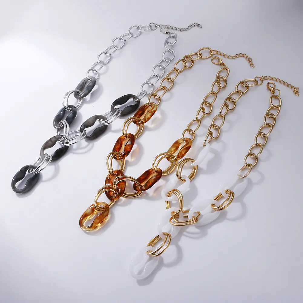 Eady to ship-collar de eslabones largos chapados en oro, joyería de cadena acrílica personalizada para mujer