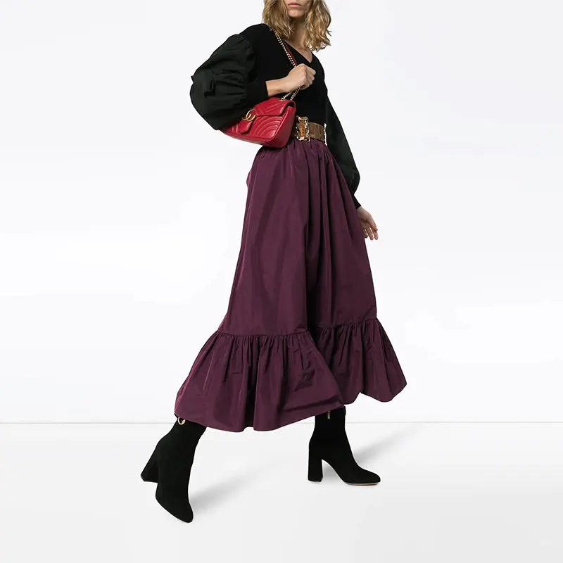Falda larga con volantes y cintura alta para mujer, nuevo diseño, primavera 2020