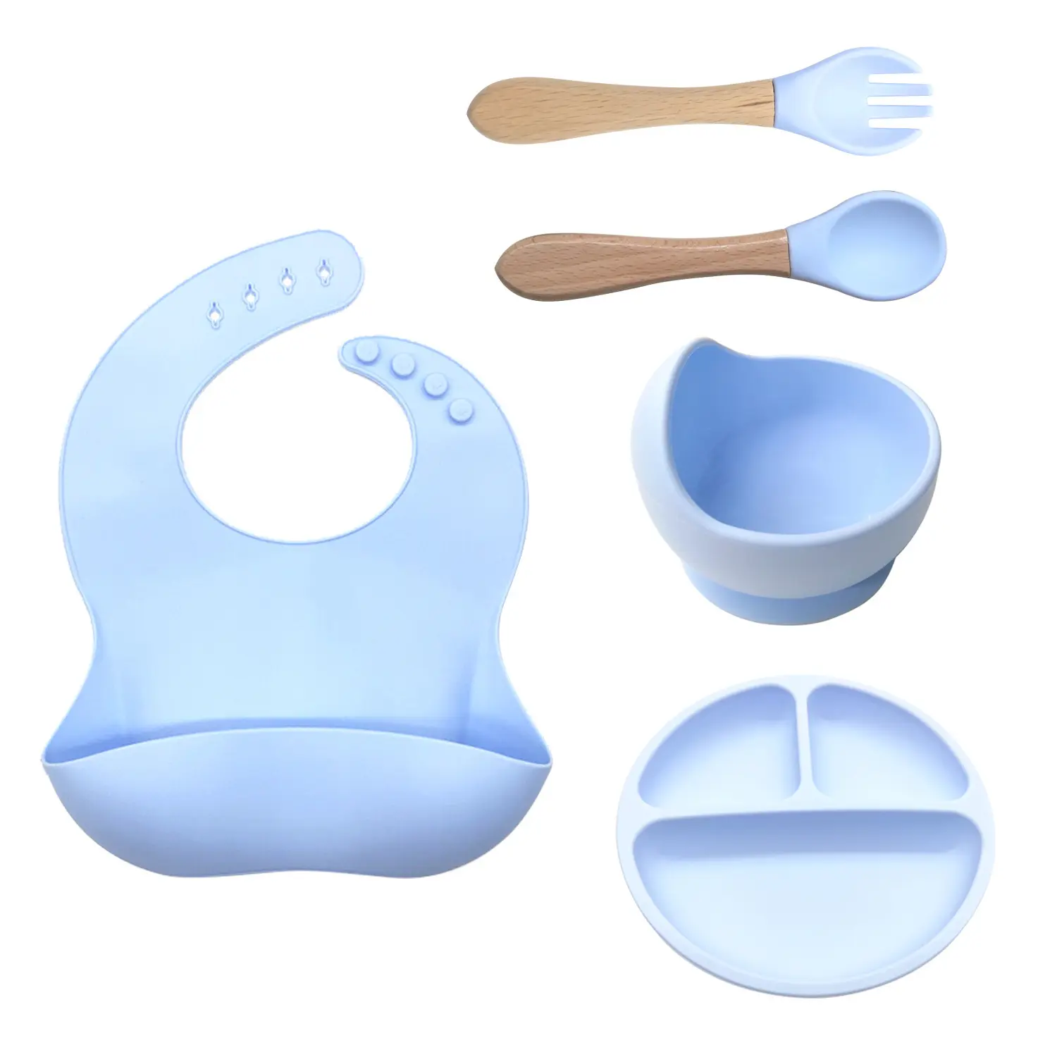 Ensemble de vaisselle en silicone sans Bpa pour l'alimentation des tout-petits avec bavoirs, cuillère, fourchette et alimentation des bébés