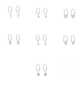 Nhỏ S999 Sterling Silver Hoop Bông Tai Với Sao Trái Tim Mặt Trăng Chữ Thập Chính Tearsdrop Cá Heo Quyến Rũ - Product Image 6