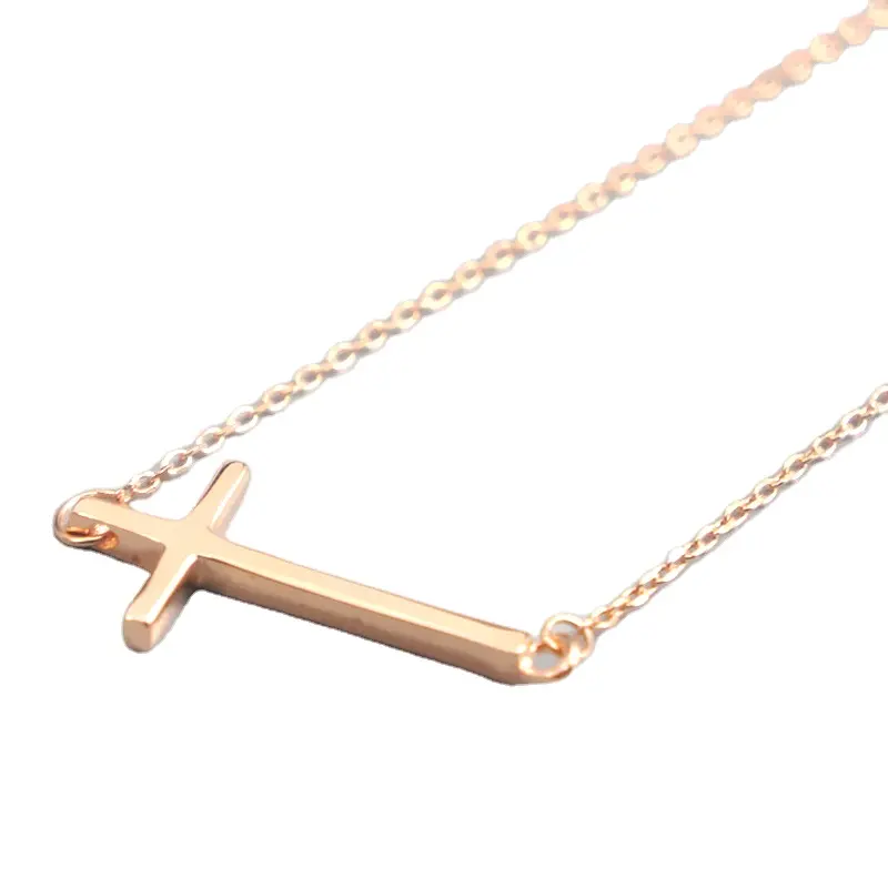 Einfache vergoldete seitliche Kreuz Anhänger Halskette Schmuck Sterling Silber Kreuz Halskette für Frauen