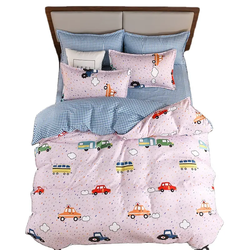 Juego de ropa de cama con estampado de coche, Sábana de cama de alta calidad, cubierta suave, funda de almohada, amigable con la piel, fabricantes, 4 Uds.