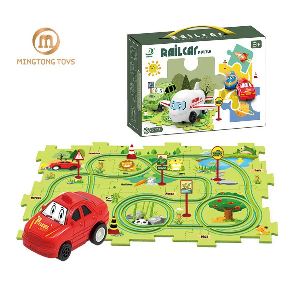 Hot Selling Kinderen Grappig Land Serie Plastic Diy Puzzel Tracks Batterij Bedienen Elektrische Rail Auto Speelgoed