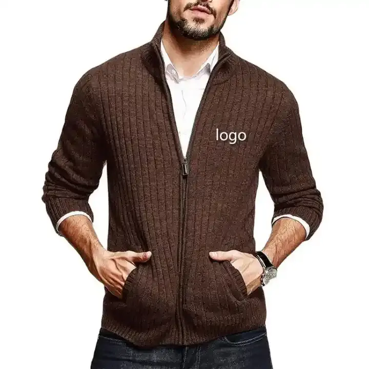 Vente en gros d'usine Cardigan zippé personnalisé pour hommes Pull épais de haute qualité pour l'automne et l'hiver Cardigan zippé chaud Pull pour hommes