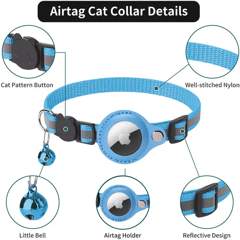 Airtag Cat Collar Collar Reflexivo Kitten Collar com Apple Air Tag Titular e Bell para Gatos Menina Menino