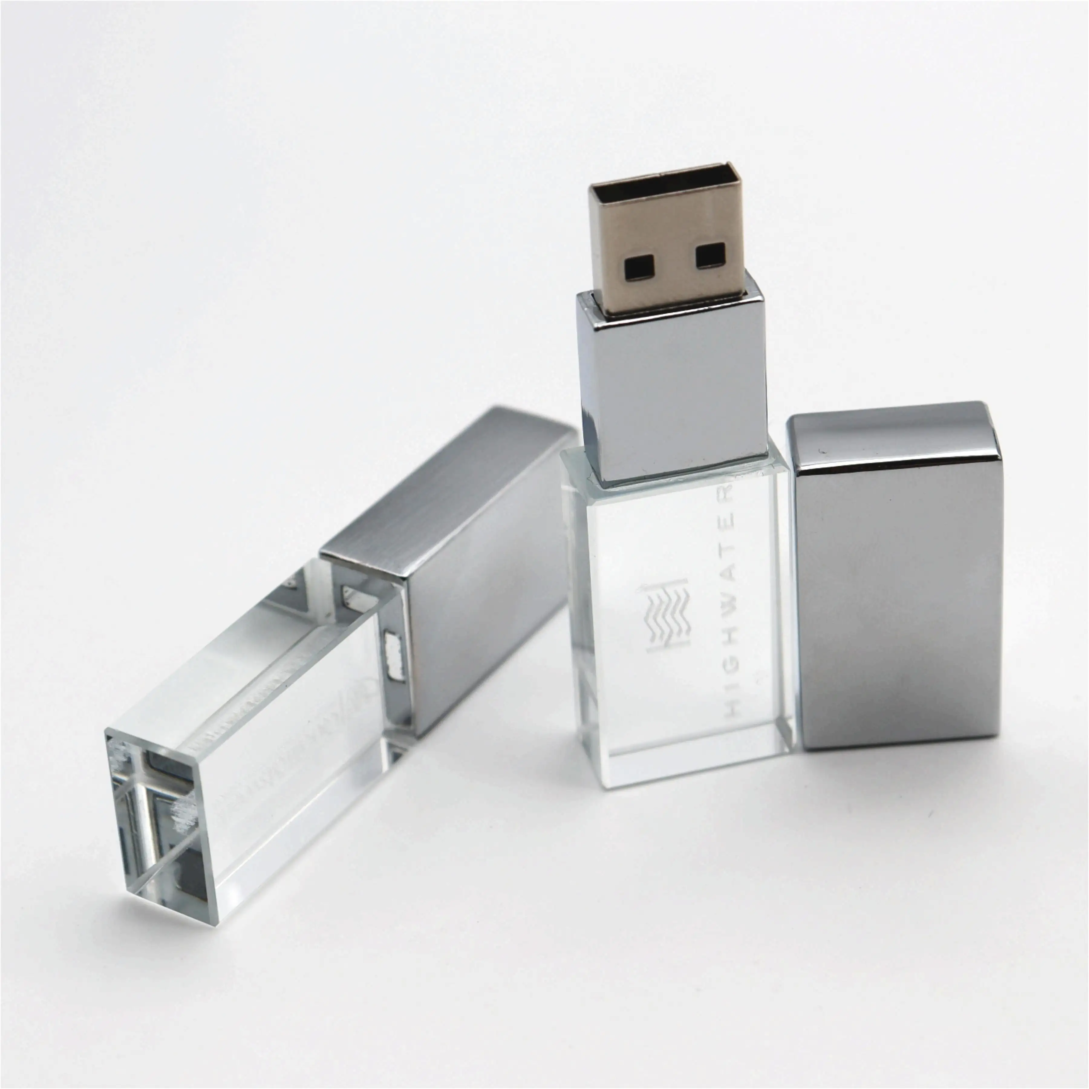 최고의 뜨거운 판매 유리 금속 USB 2.0 3.0 8GB 16GB 32GB 64GB 128GB 메모리 USB 스틱 메모리 디스크 펜 드라이브 LED 라이트 엄지 드라이브