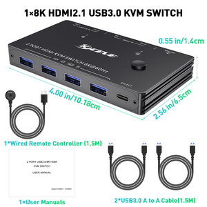 Conmutador KVM 8k @ 60Hz 2 puertos HD MI2.1 con 4 Dispositivos USB3.0 2 ordenadores comparten 1 Monitor - Product Image 4