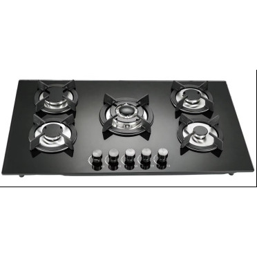 Cocina de gas de cinco quemadores con panel grande y superficie de vidrio templado de 860*510mm.